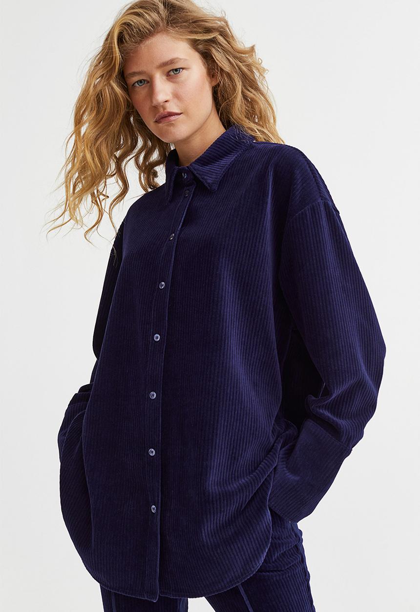 H&M - Ribbed velour shirt - dark blue