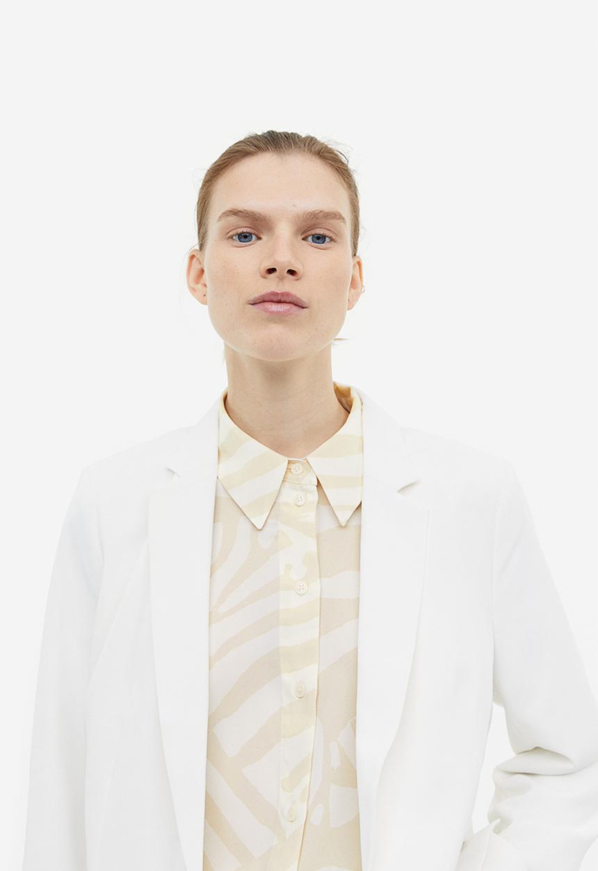 H&M - Pointed-collar shirt - light beige & patterned 
