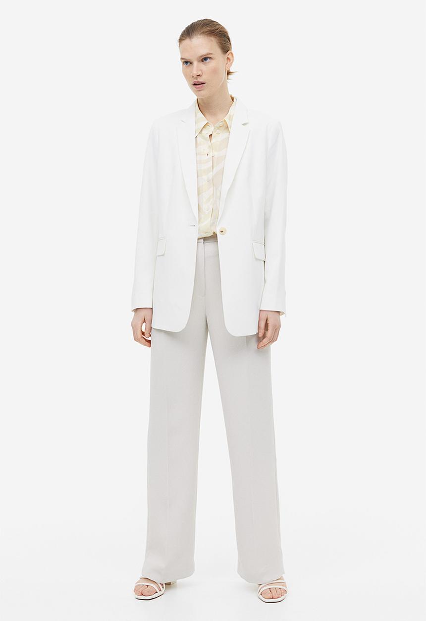 H&M - Pointed-collar shirt - light beige & patterned 