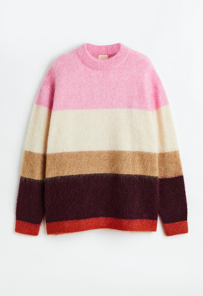 H&M - Oversized wool-blend jumper - pink & block-striped