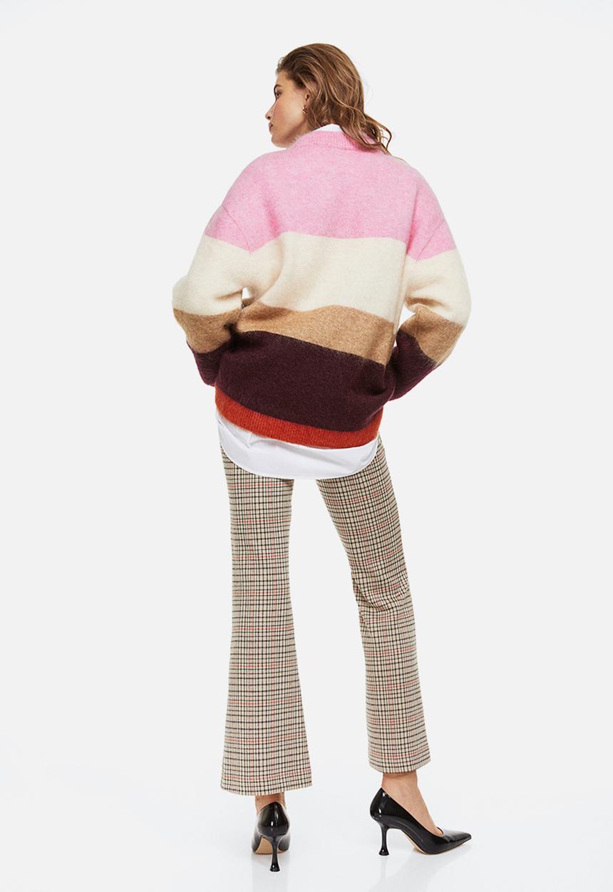 H&M - Oversized wool-blend jumper - pink & block-striped