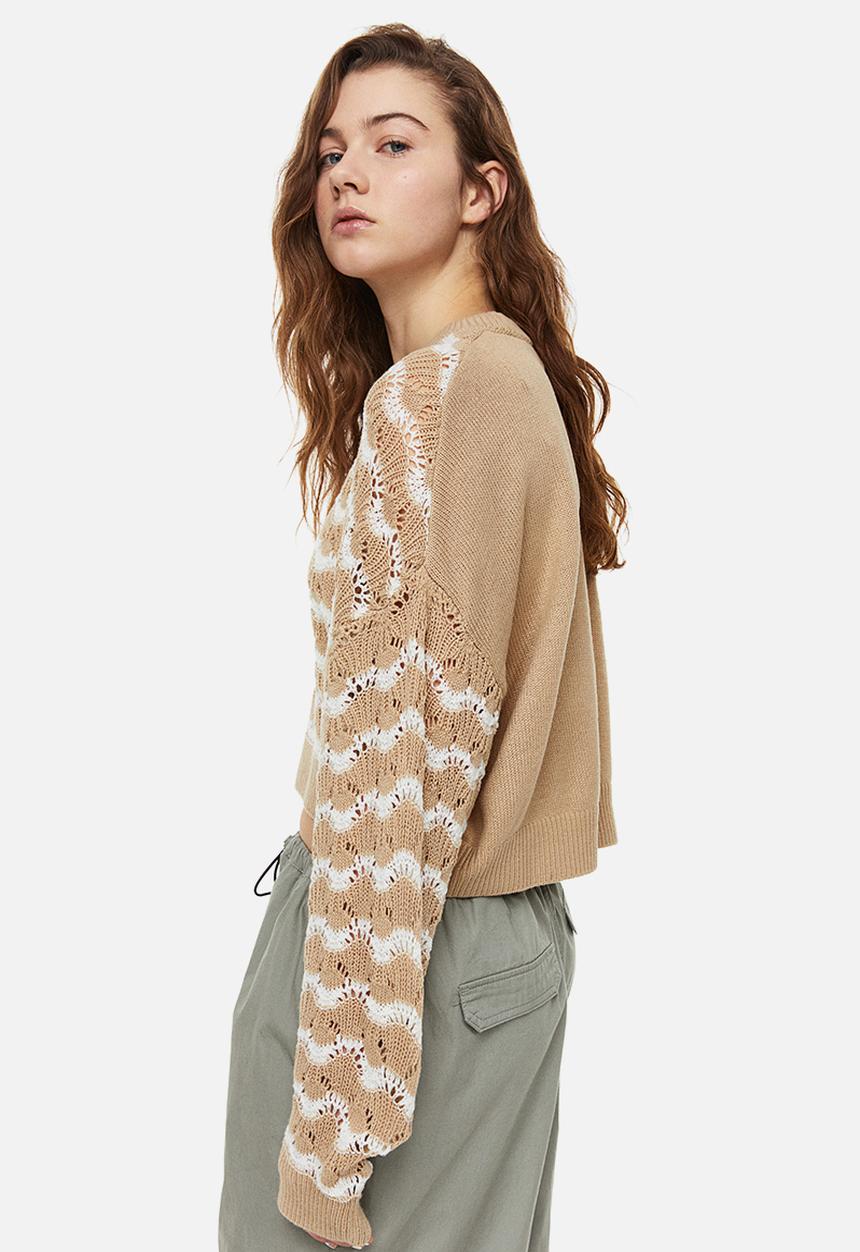 H&M - Pointelle-knit jumper - beig & striped 