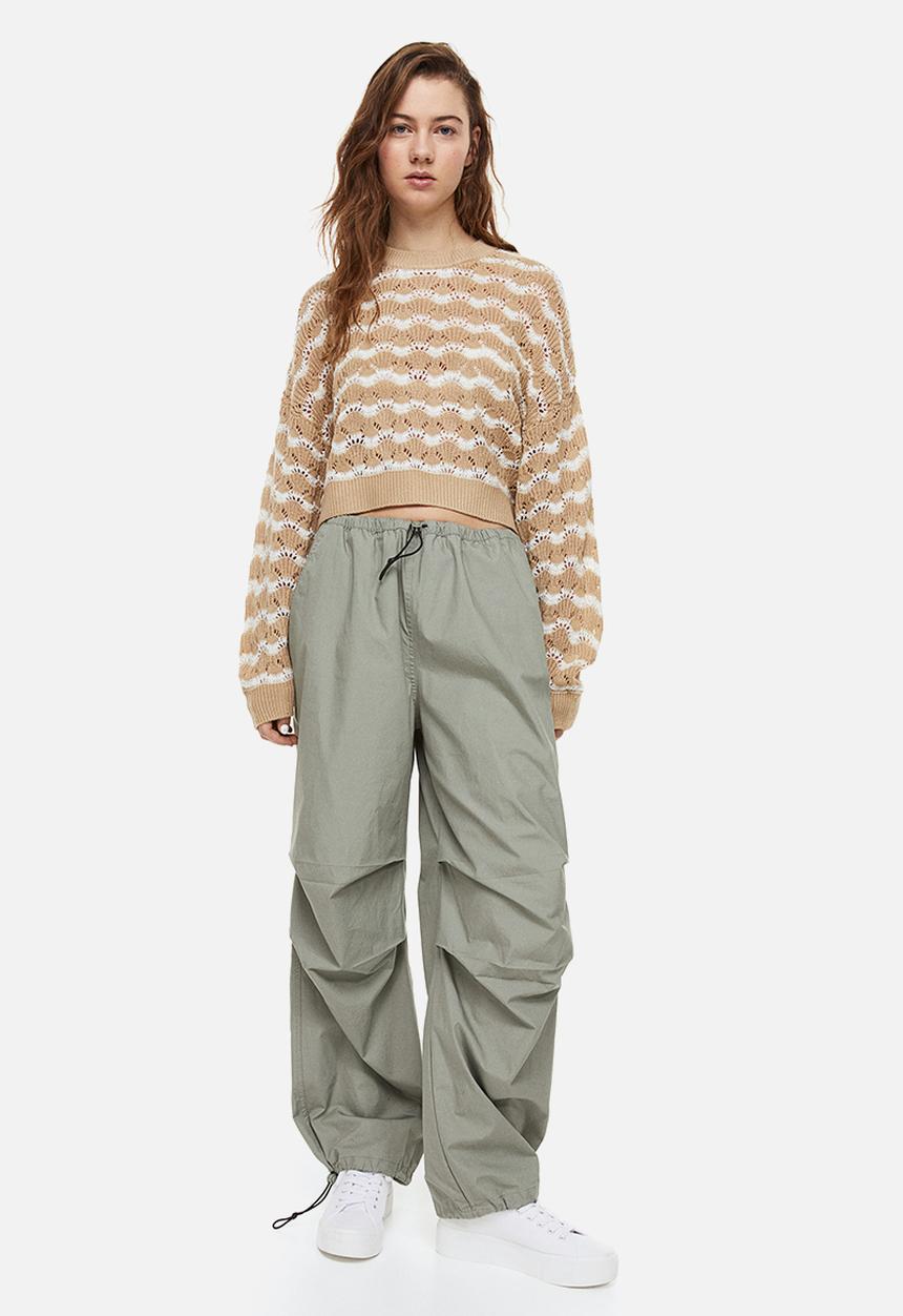 H&M - Pointelle-knit jumper - beig & striped 