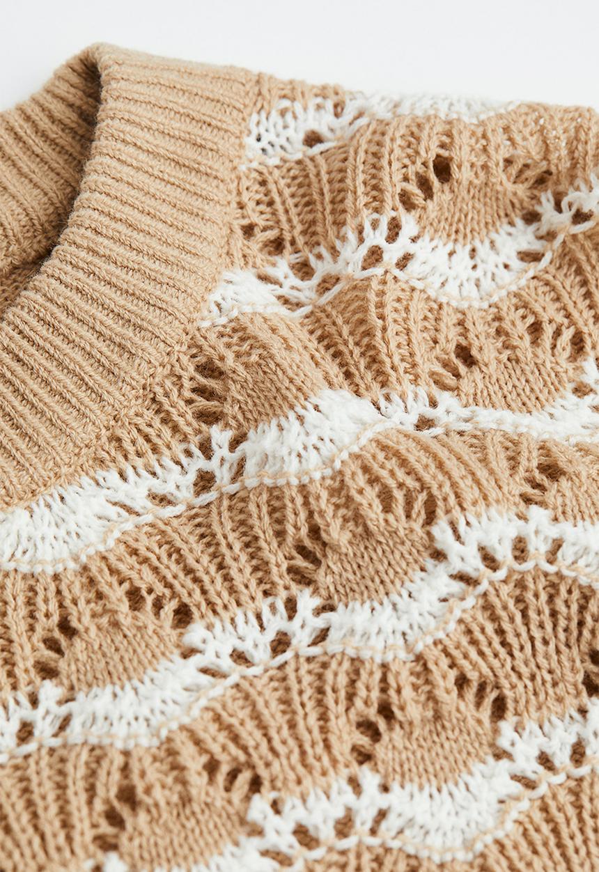 H&M - Pointelle-knit jumper - beig & striped 