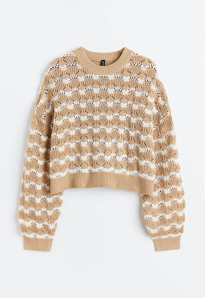 H&M - Pointelle-knit jumper - beig & striped 