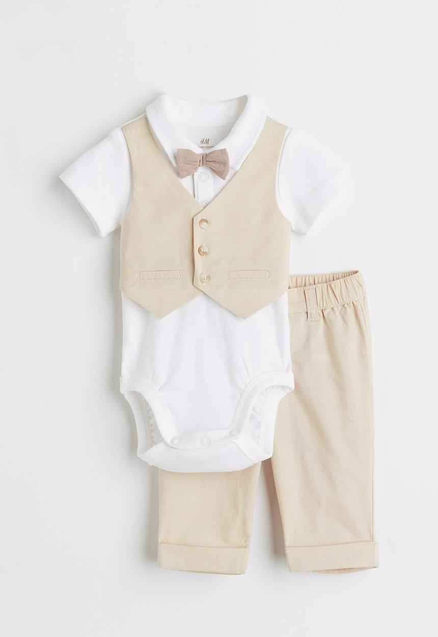 H&M - 2 Piece dressy set - beige & white 