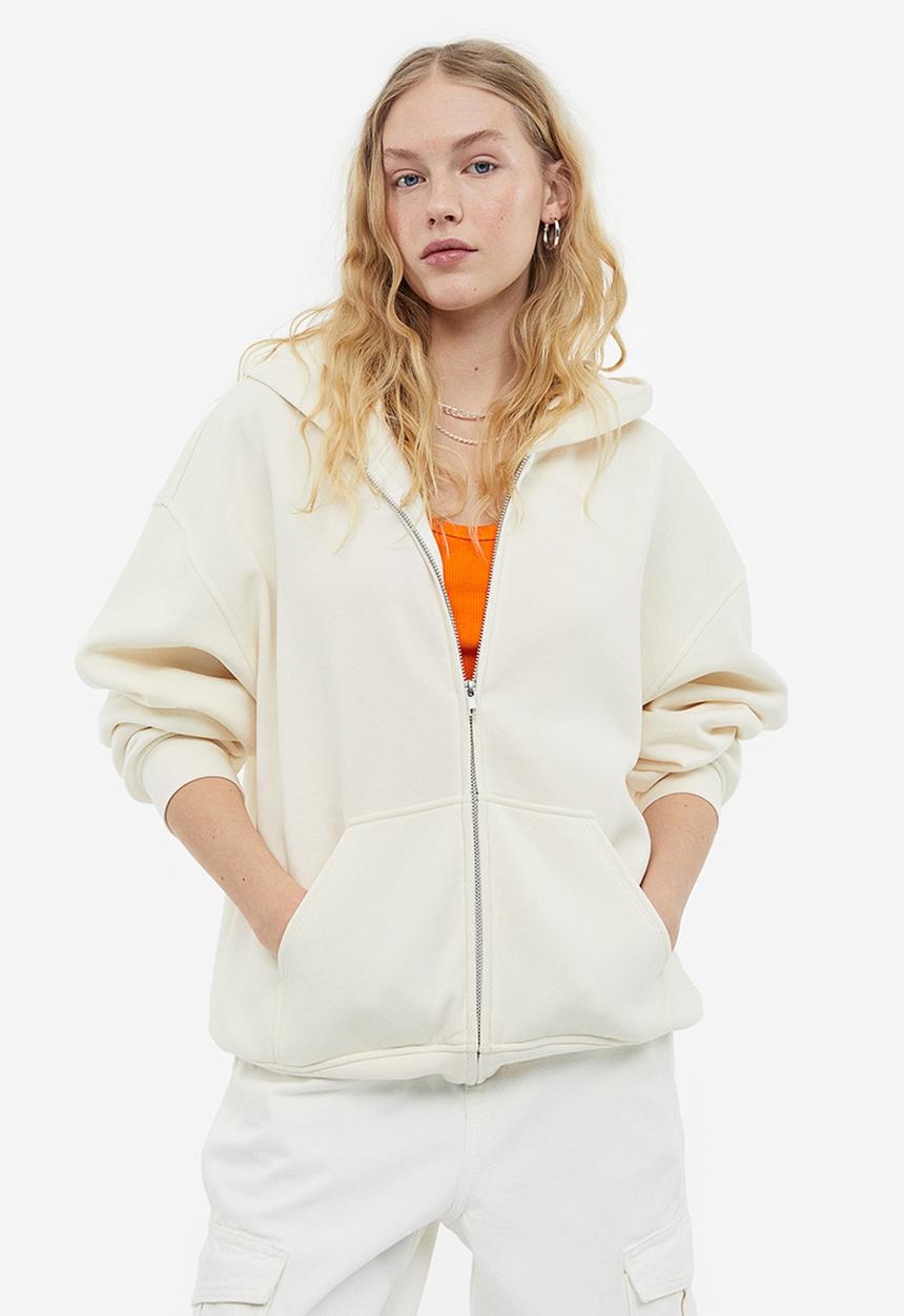 H&M - Oversized zip-through hoodie - cream 