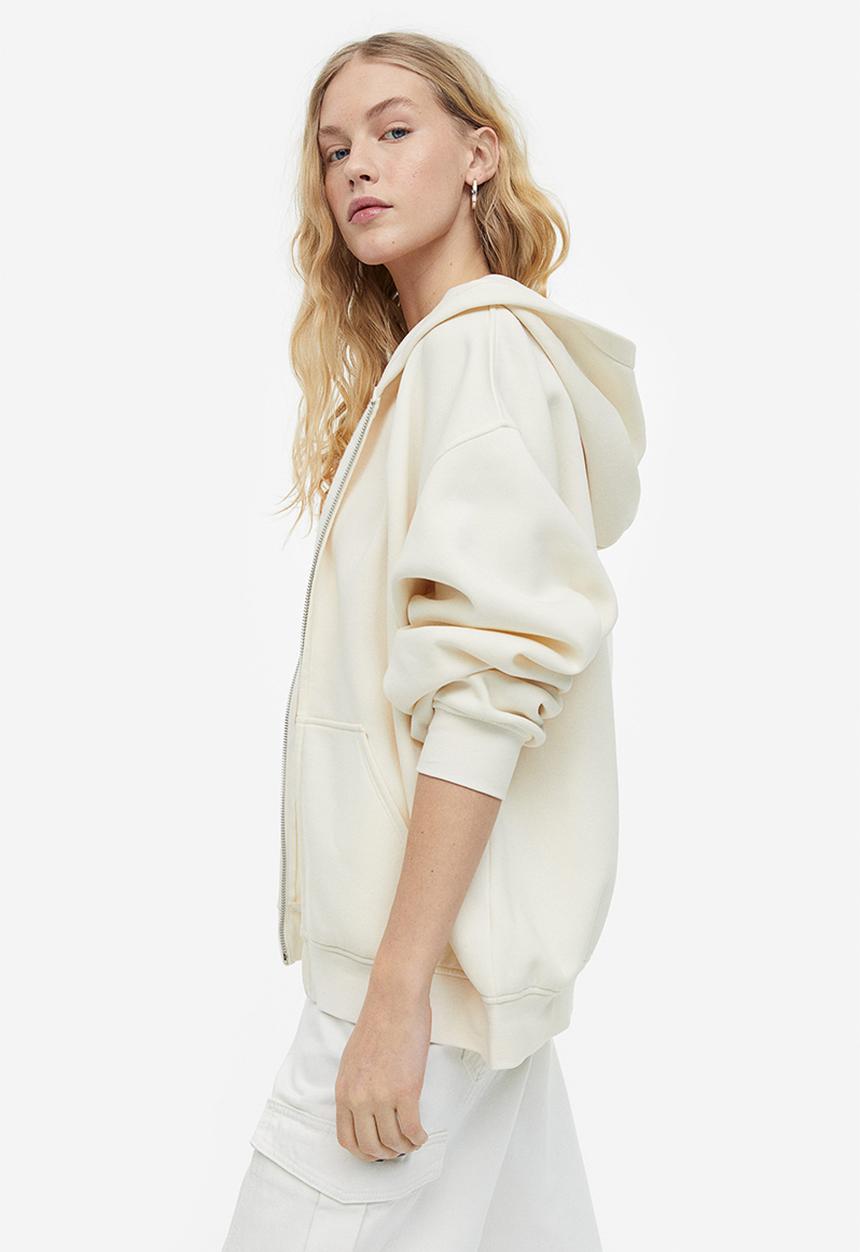 H&M - Oversized zip-through hoodie - cream 
