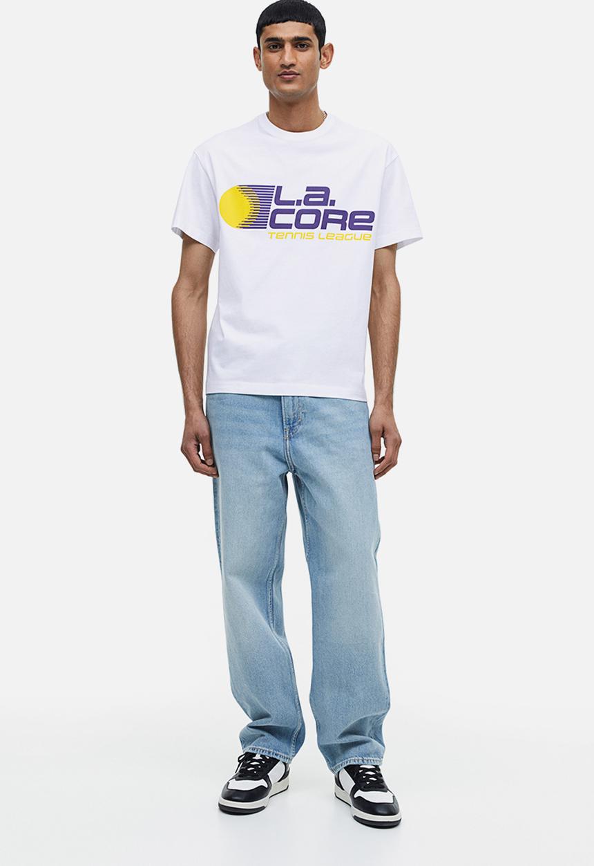 H&M - Relaxed fit printed T-shirt - white l.a. core