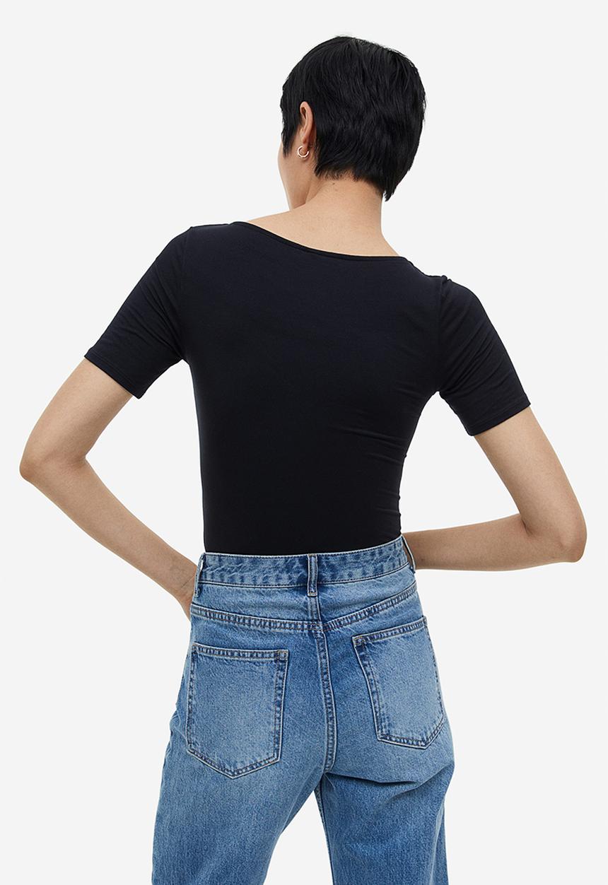 H&M - Short-sleeved thong body - black