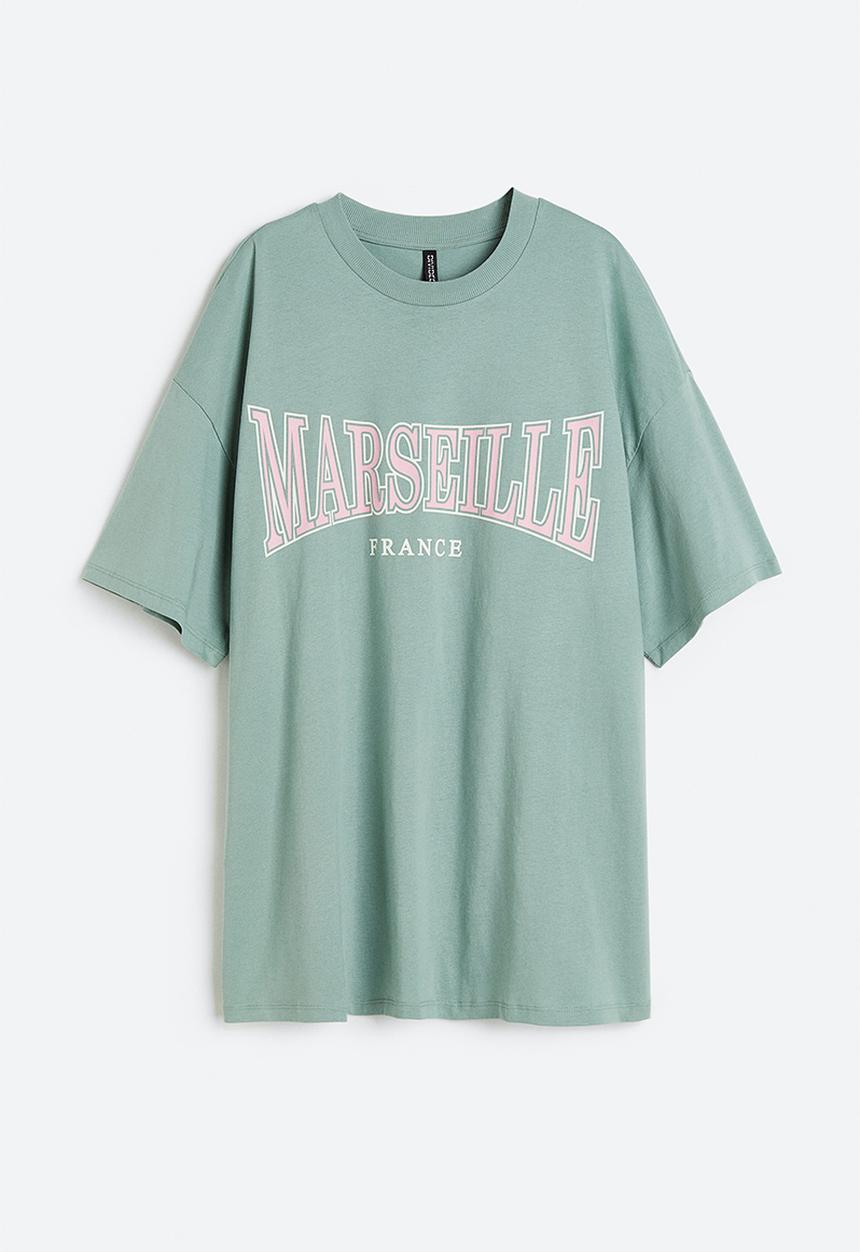H&M - Oversized printed t-shirt - light green & marseille 