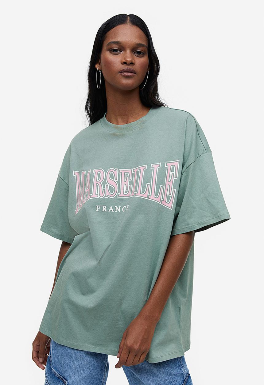 H&M - Oversized printed t-shirt - light green & marseille 