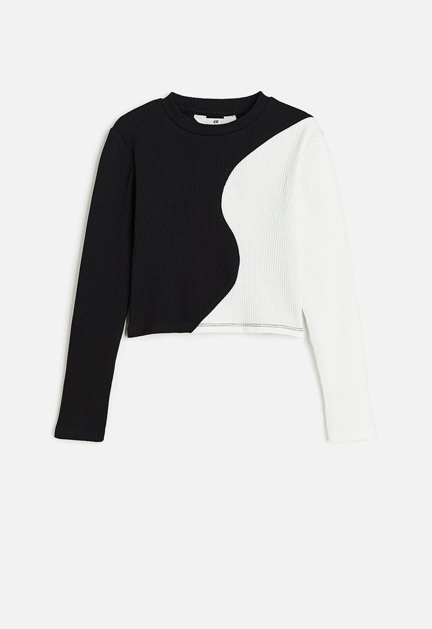 H&M - Ribbed cotton jersey cropped top - black & white