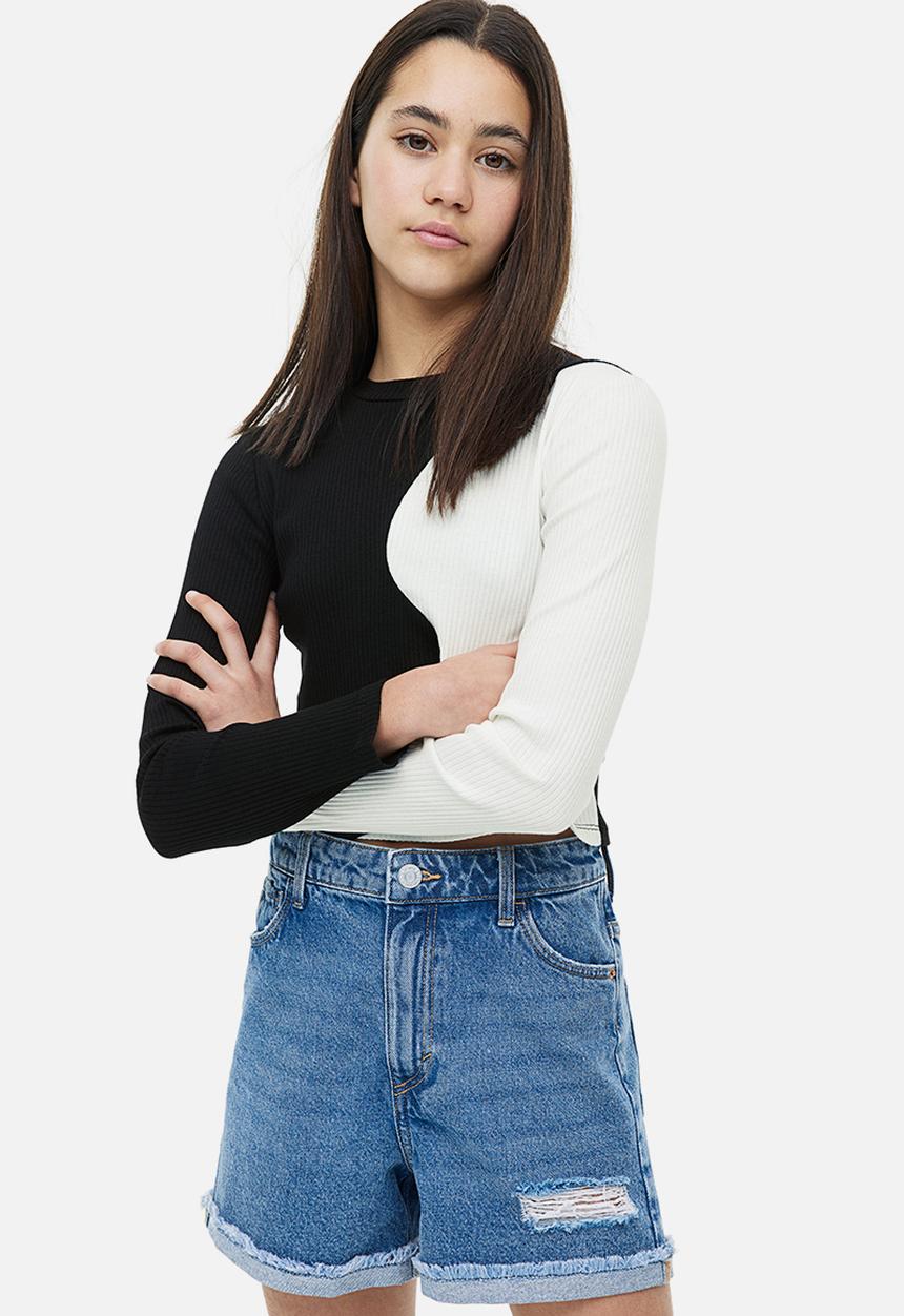 H&M - Ribbed cotton jersey cropped top - black & white