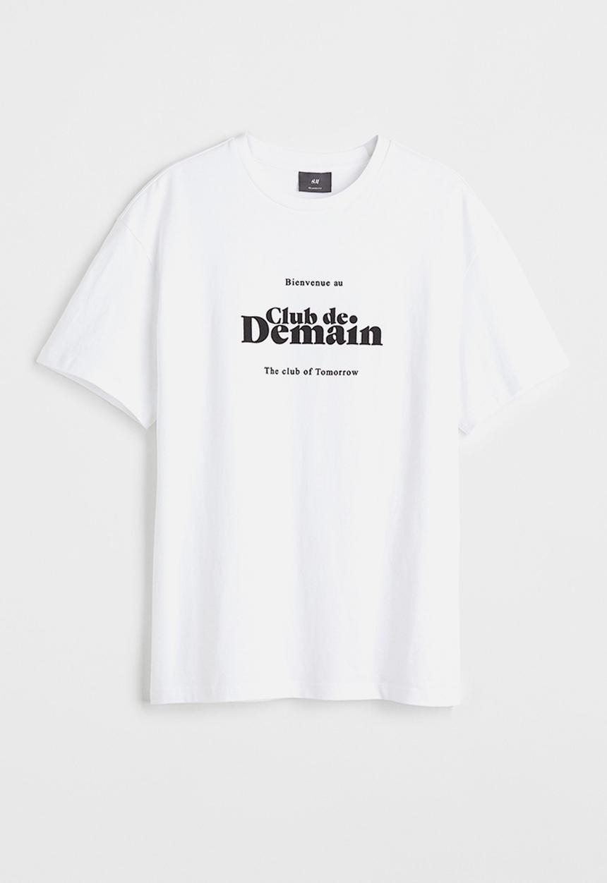 H&M - Relaxed fit printed T-shirt - white club de demain