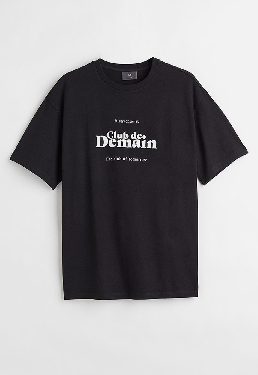H&M - Relaxed fit printed T-shirt - black club de demain