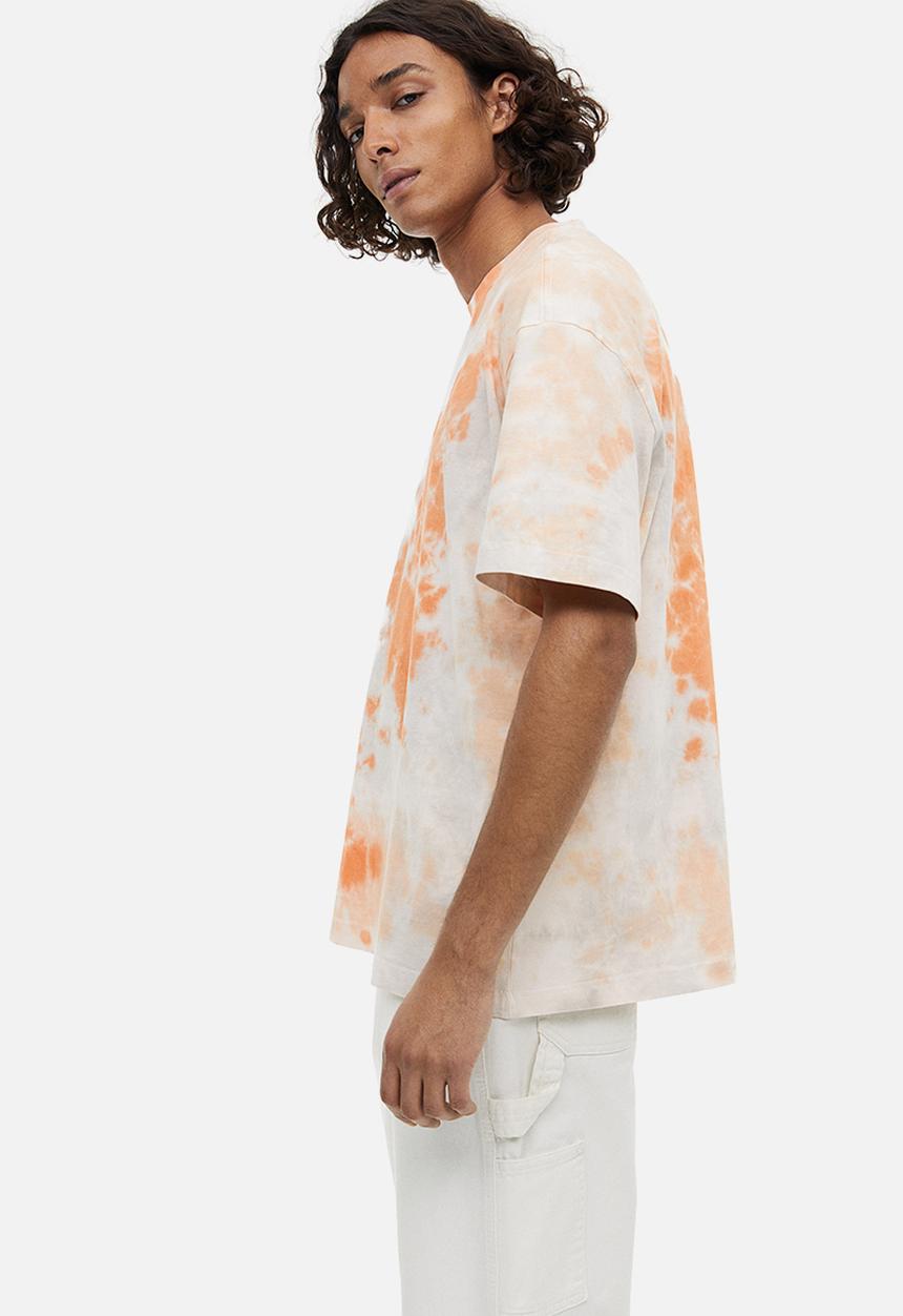H&M - Relaxed fit patterned cotton T-shirt - orange tie-dye