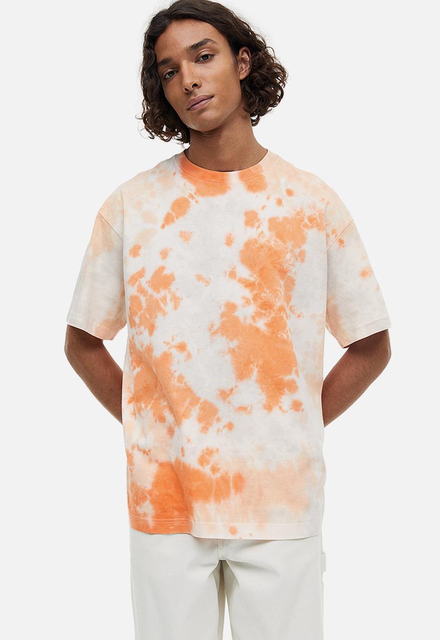 H&M - Relaxed fit patterned cotton T-shirt - orange tie-dye