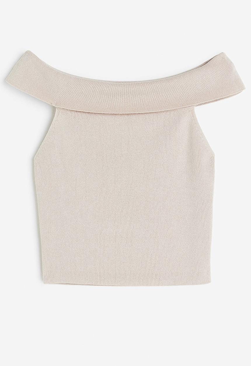 H&M - Sleeveless off-the-shoulder top - light beige 