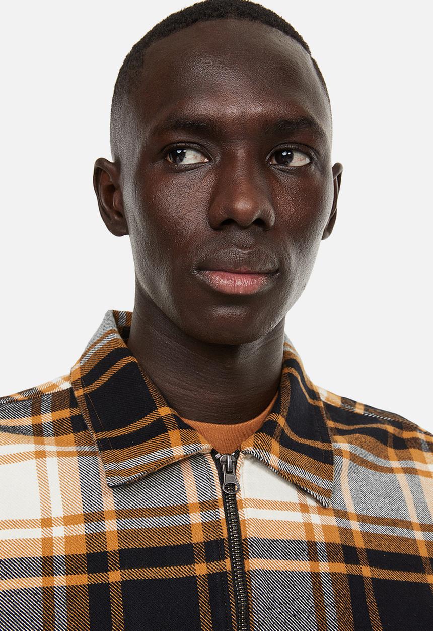H&M - Relaxed fit zip-through overshirt - orange & black checked