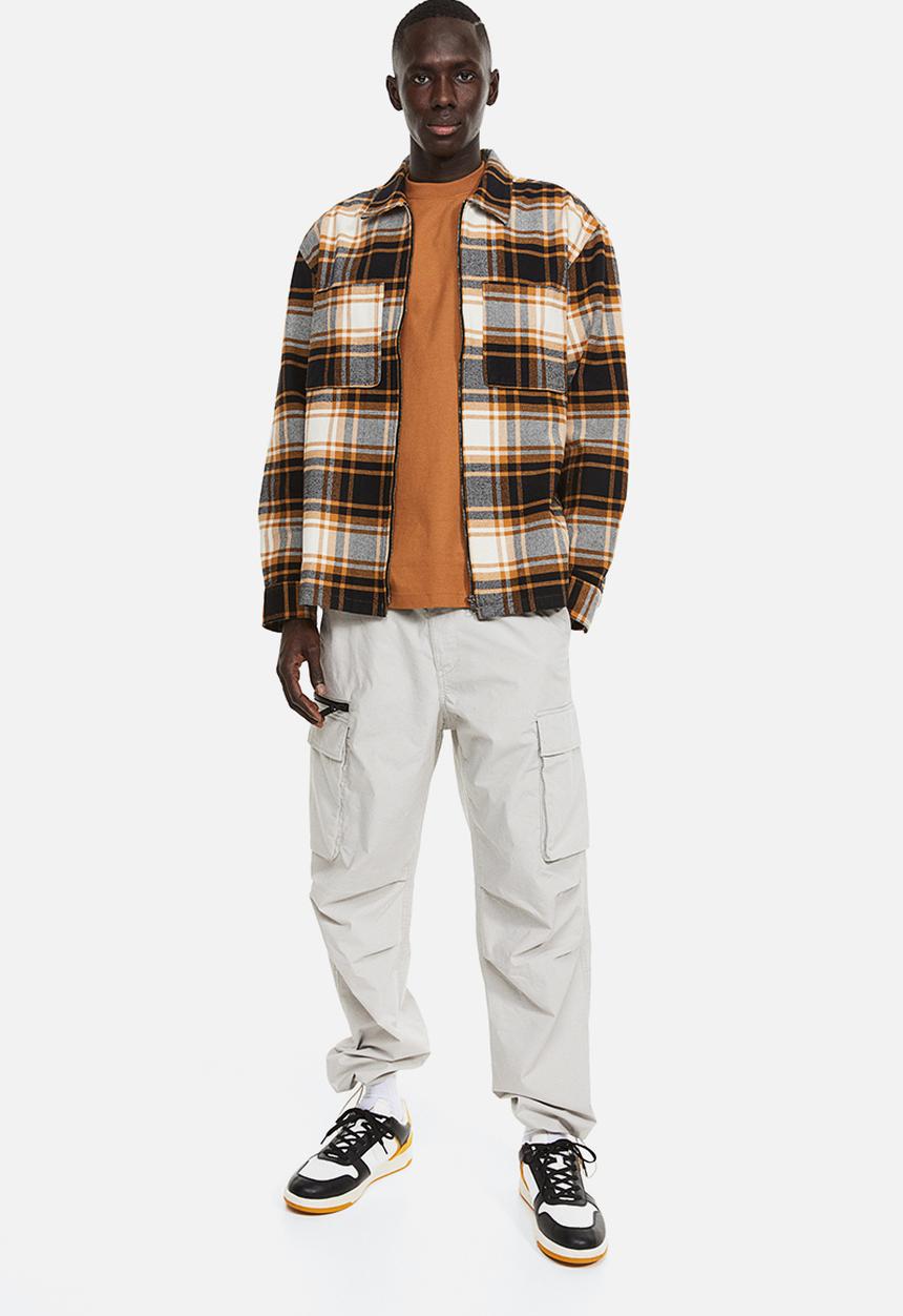 H&M - Relaxed fit zip-through overshirt - orange & black checked