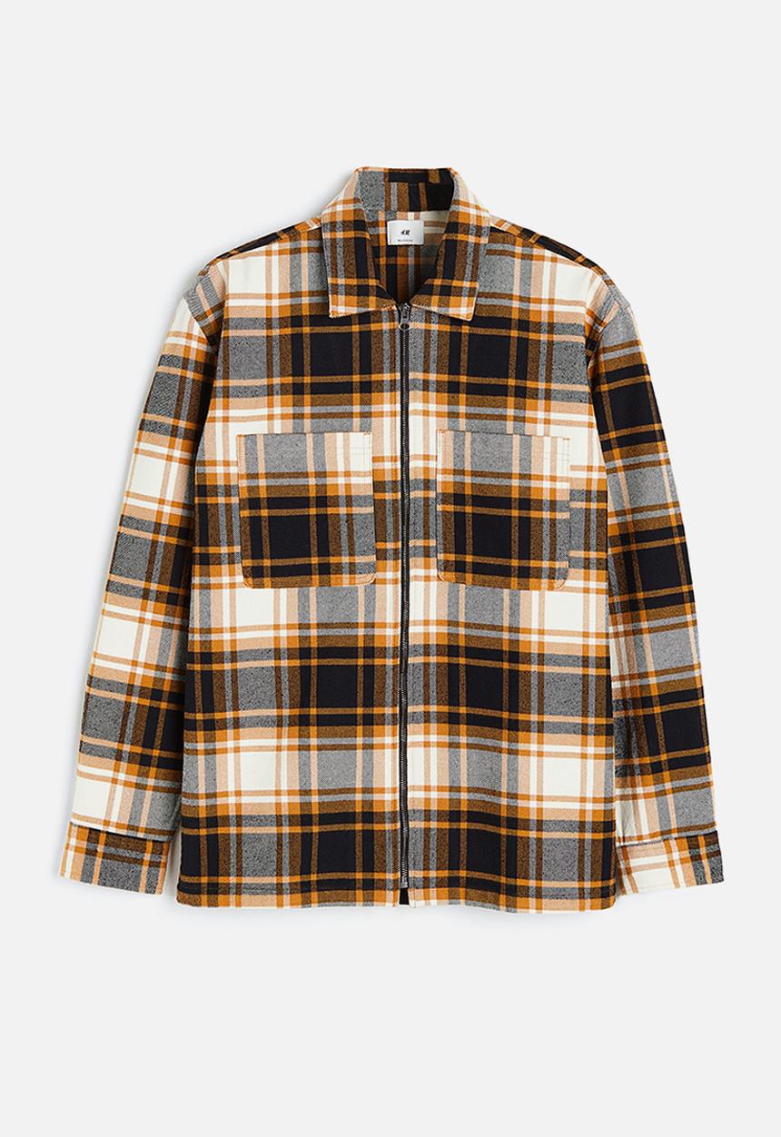 H&M - Relaxed fit zip-through overshirt - orange & black checked