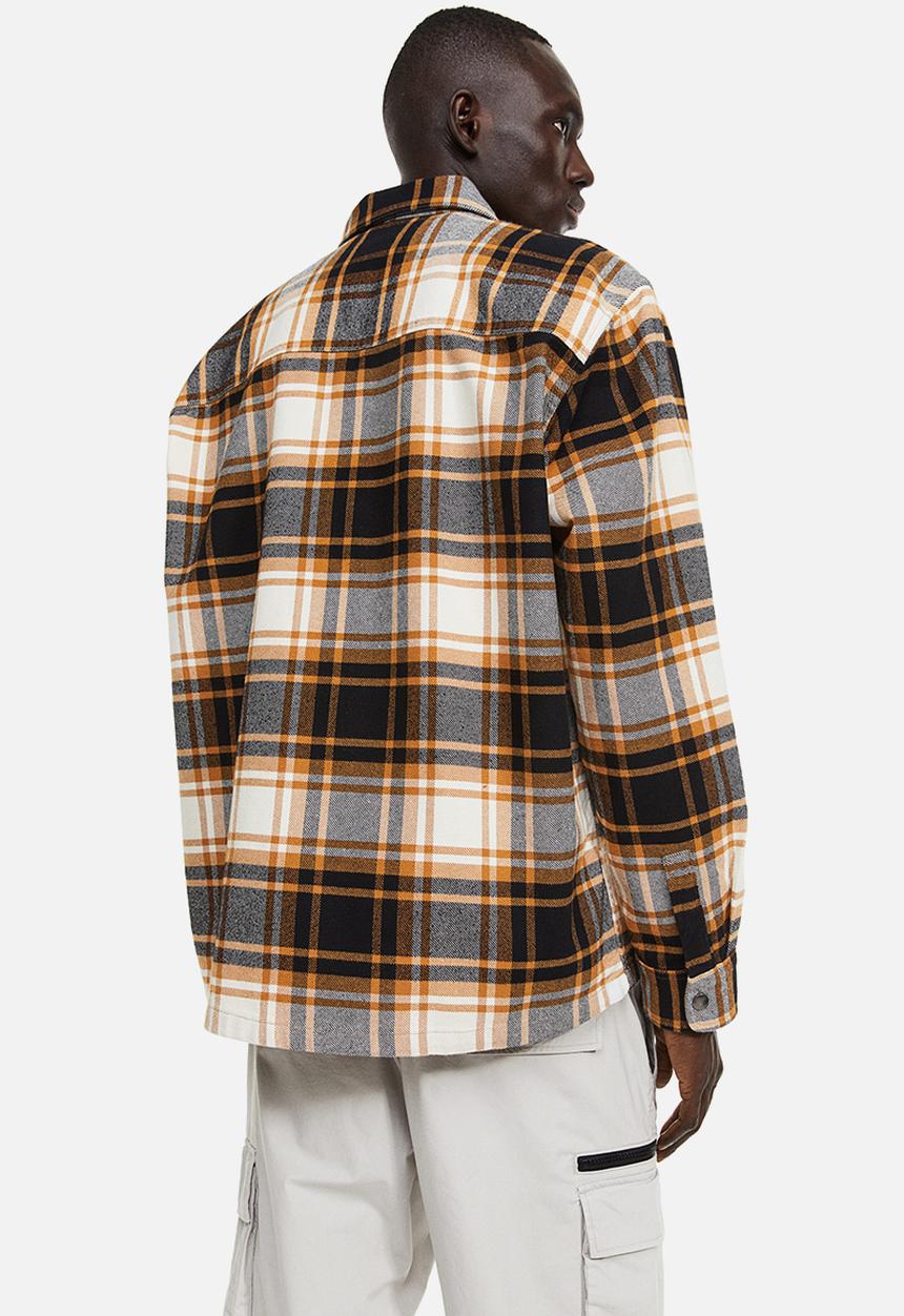H&M - Relaxed fit zip-through overshirt - orange & black checked