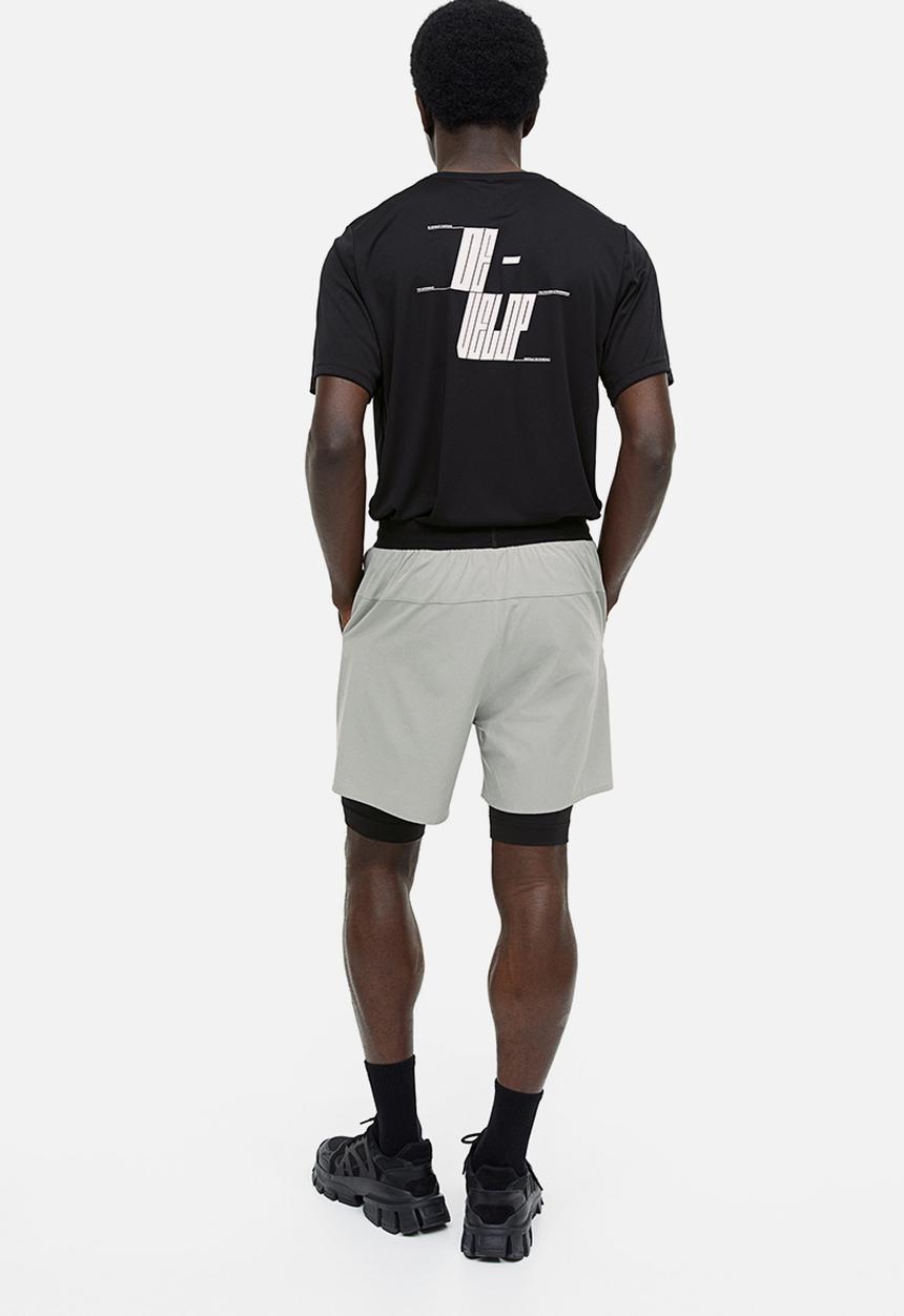 H&M - Drymove™ double-layered sports shorts - grey & black 