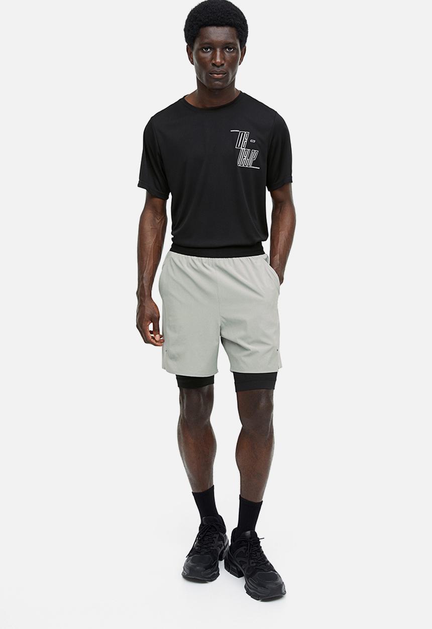 H&M - Drymove™ double-layered sports shorts - grey & black 