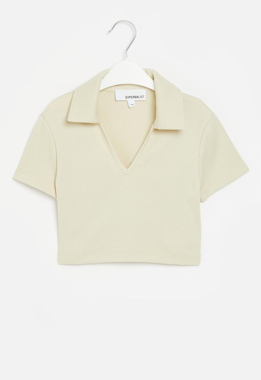 Superbalist - Girls rib collar crop top - crème brulee