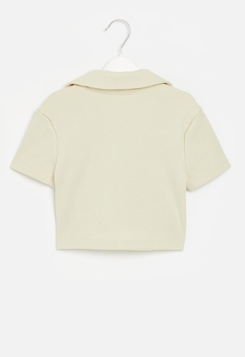Superbalist - Girls rib collar crop top - crème brulee