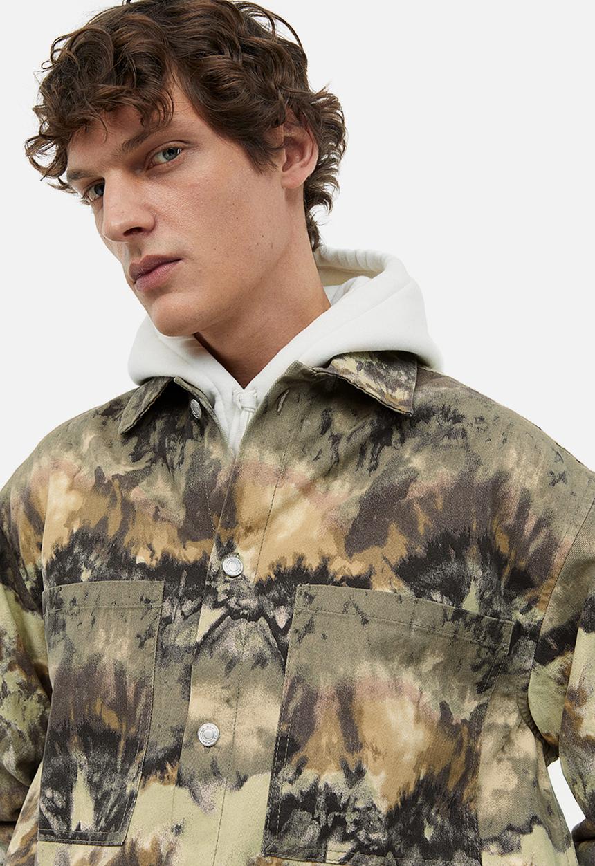 H&M - Relaxed fit patterned shacket - khaki green patterned 