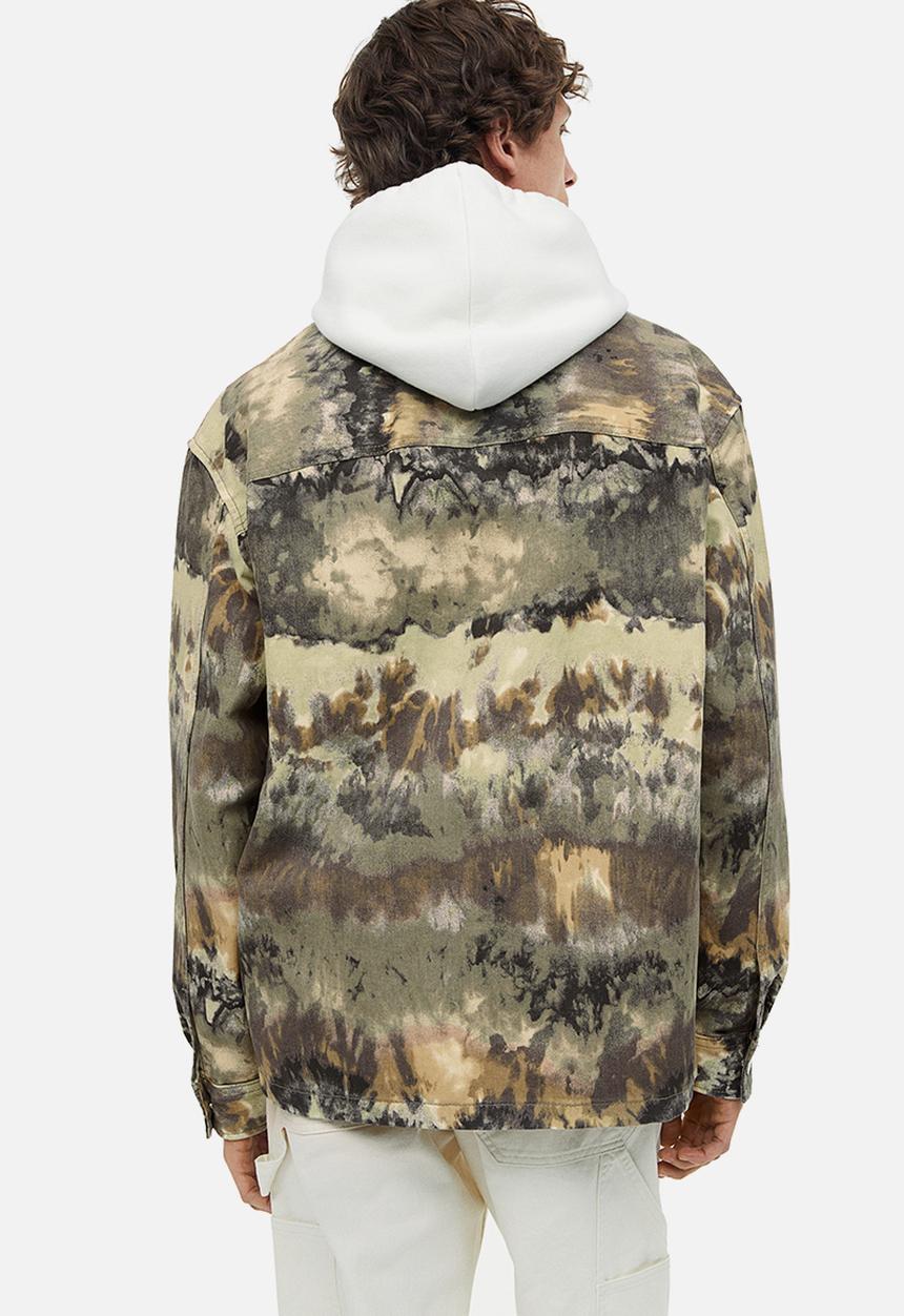 H&M - Relaxed fit patterned shacket - khaki green patterned 