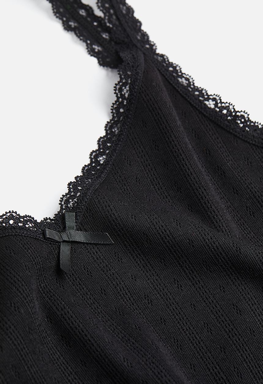 H&M - Lace trimmed ribbed vest top - black