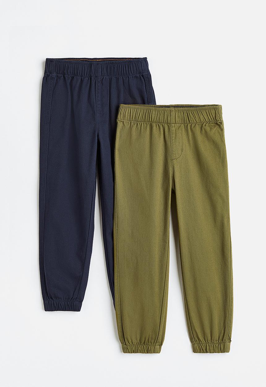 H&M - 2-Pack twill joggers - navy blue & khaki green 