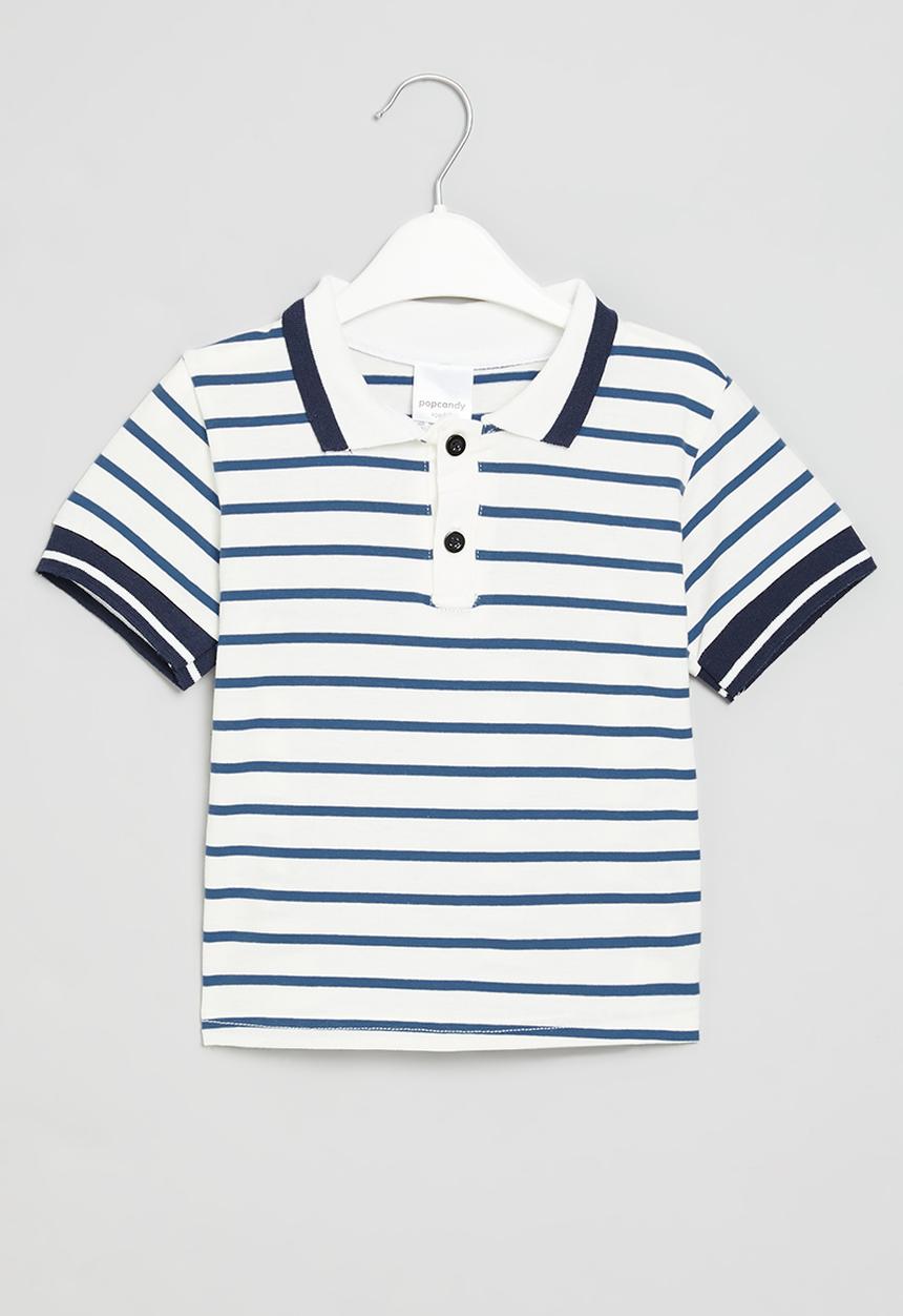 Pop Candy - Boys striped golf shirt - blue & white