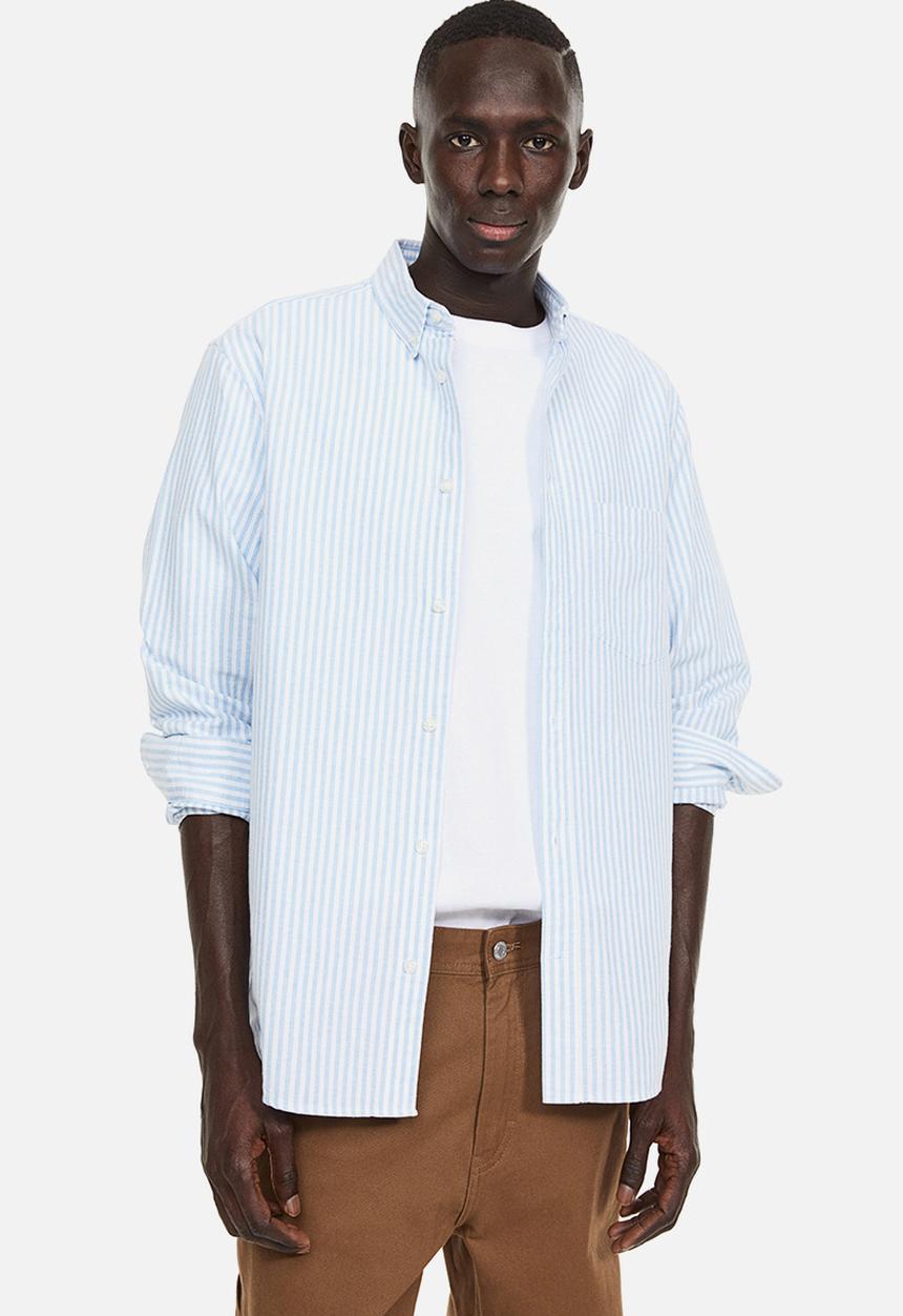 H&M - Regular fit oxford shirt - light blue & white striped