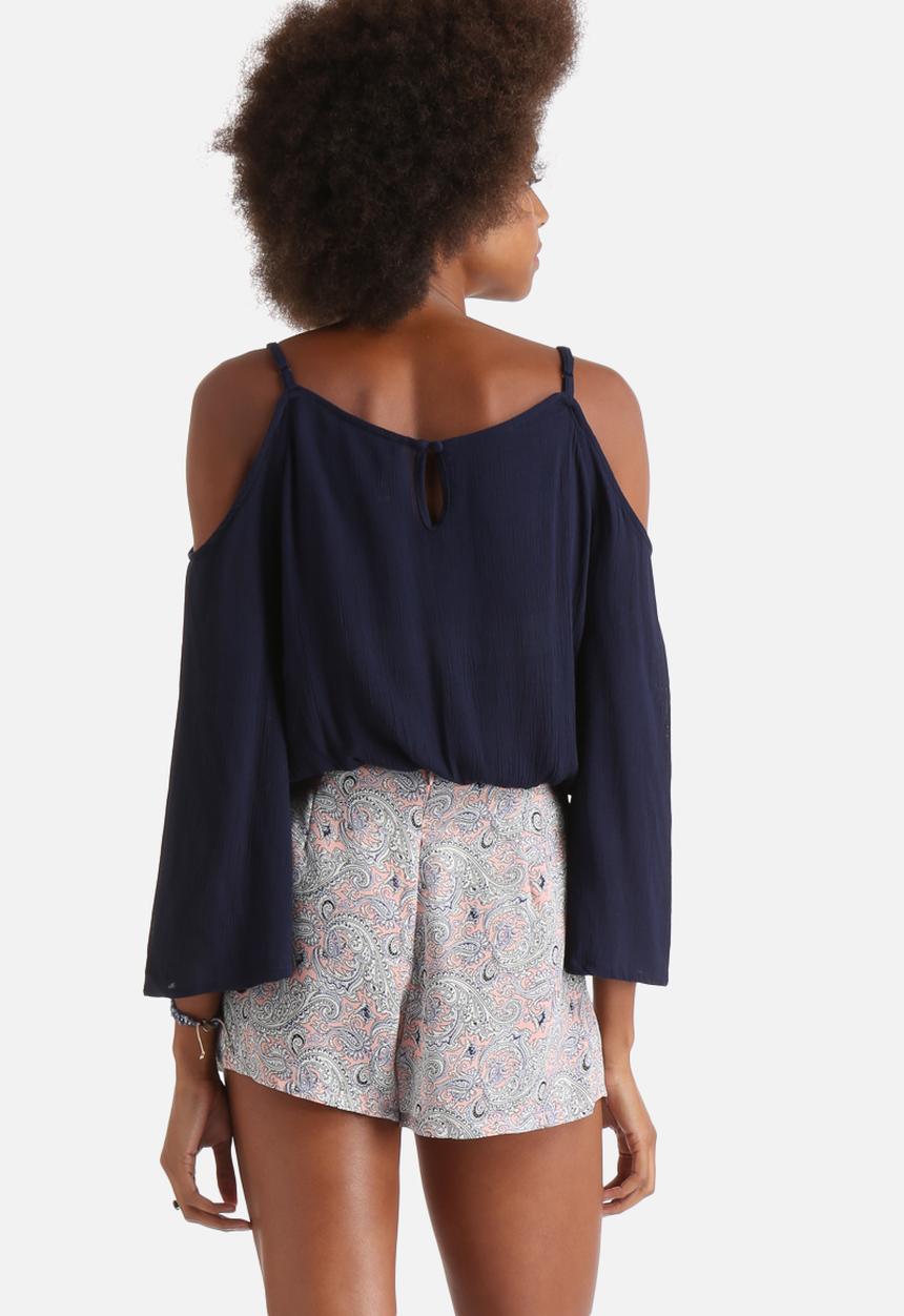Influence. - Cheesecloth Cold Shoulder Lace Insert Top
