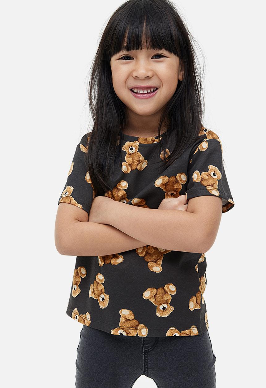 H&M - Printed T-shirt - dark grey teddy bears
