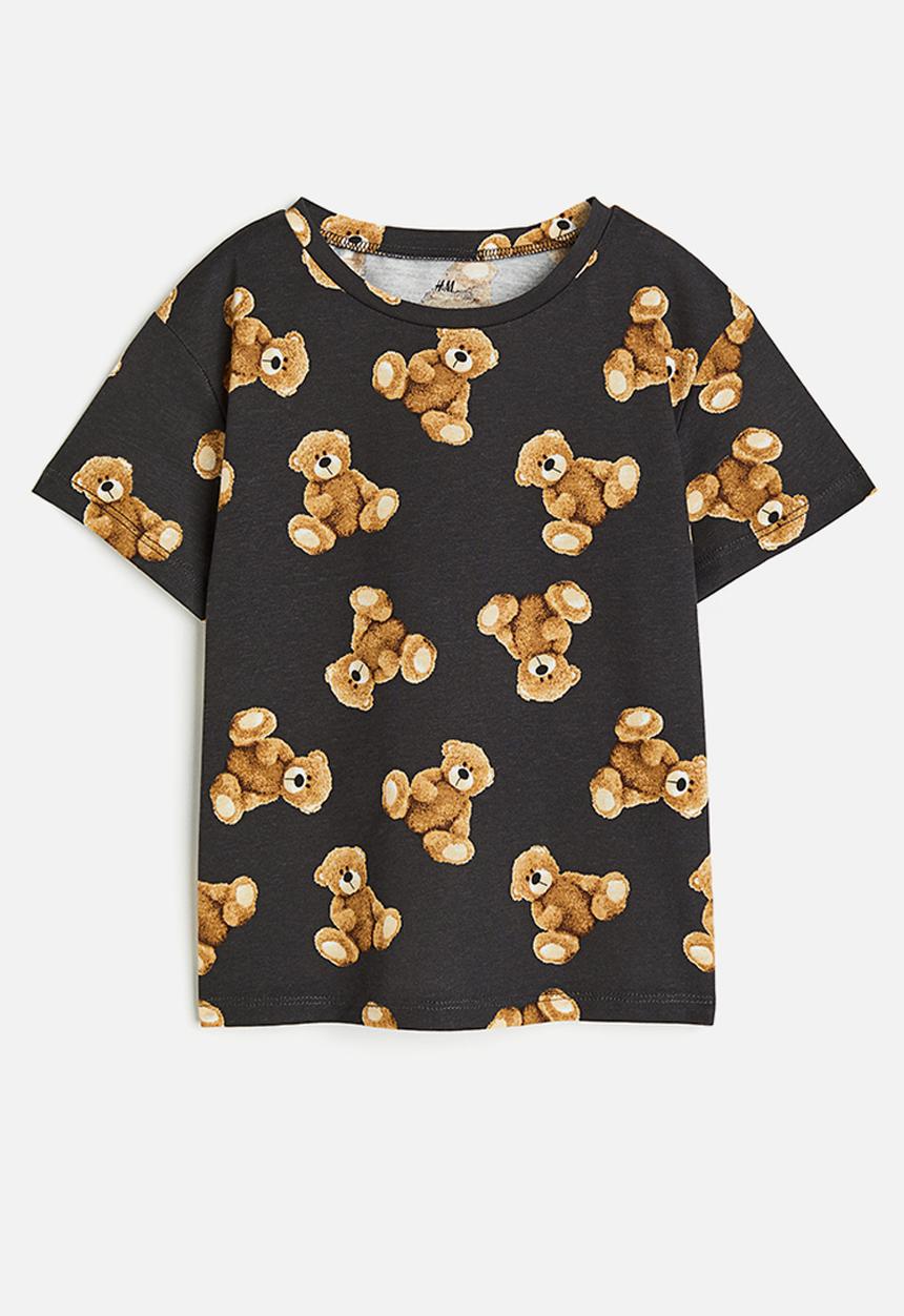 H&M - Printed T-shirt - dark grey teddy bears