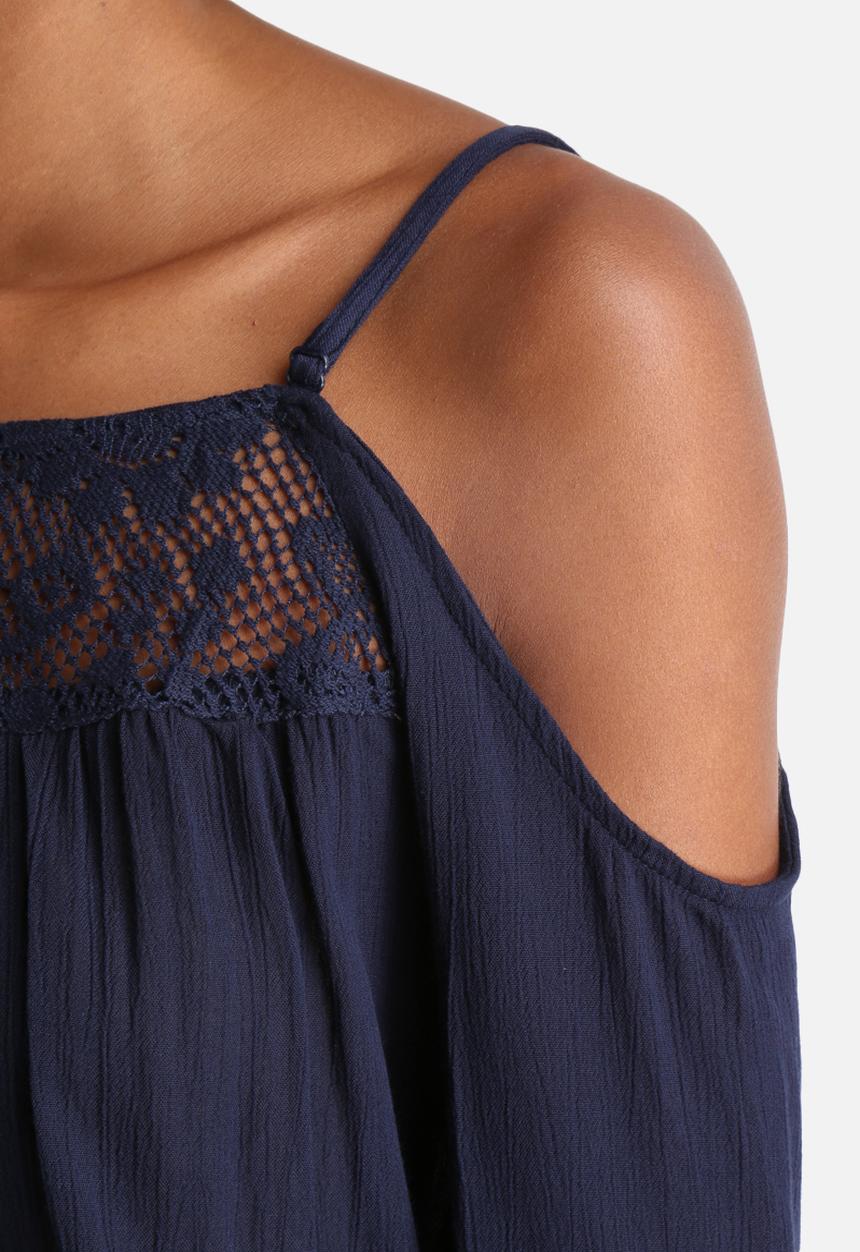 Influence. - Cheesecloth Cold Shoulder Lace Insert Top
