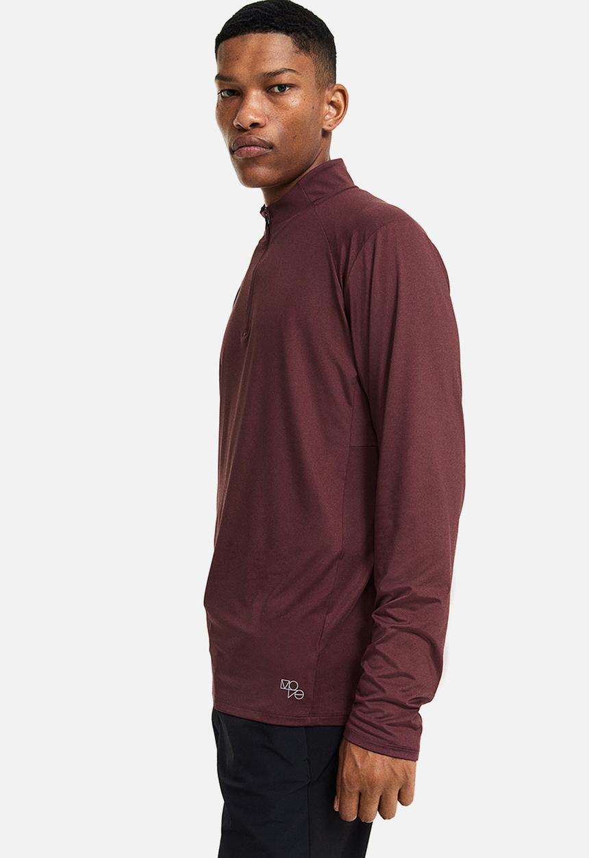 H&M - Drymove™ zip-top sports top - burgundy