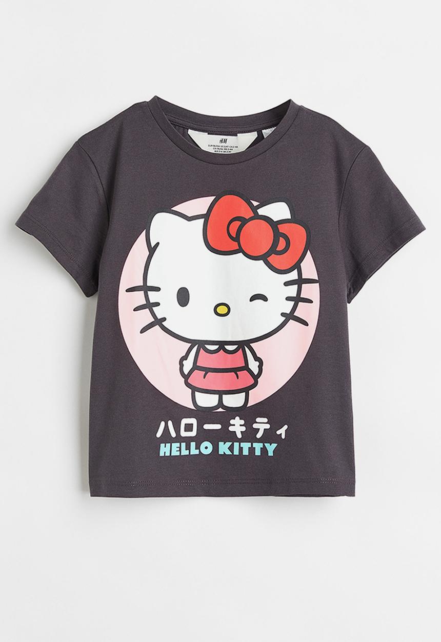 H&M - Printed T-shirt - dark grey hello kitty