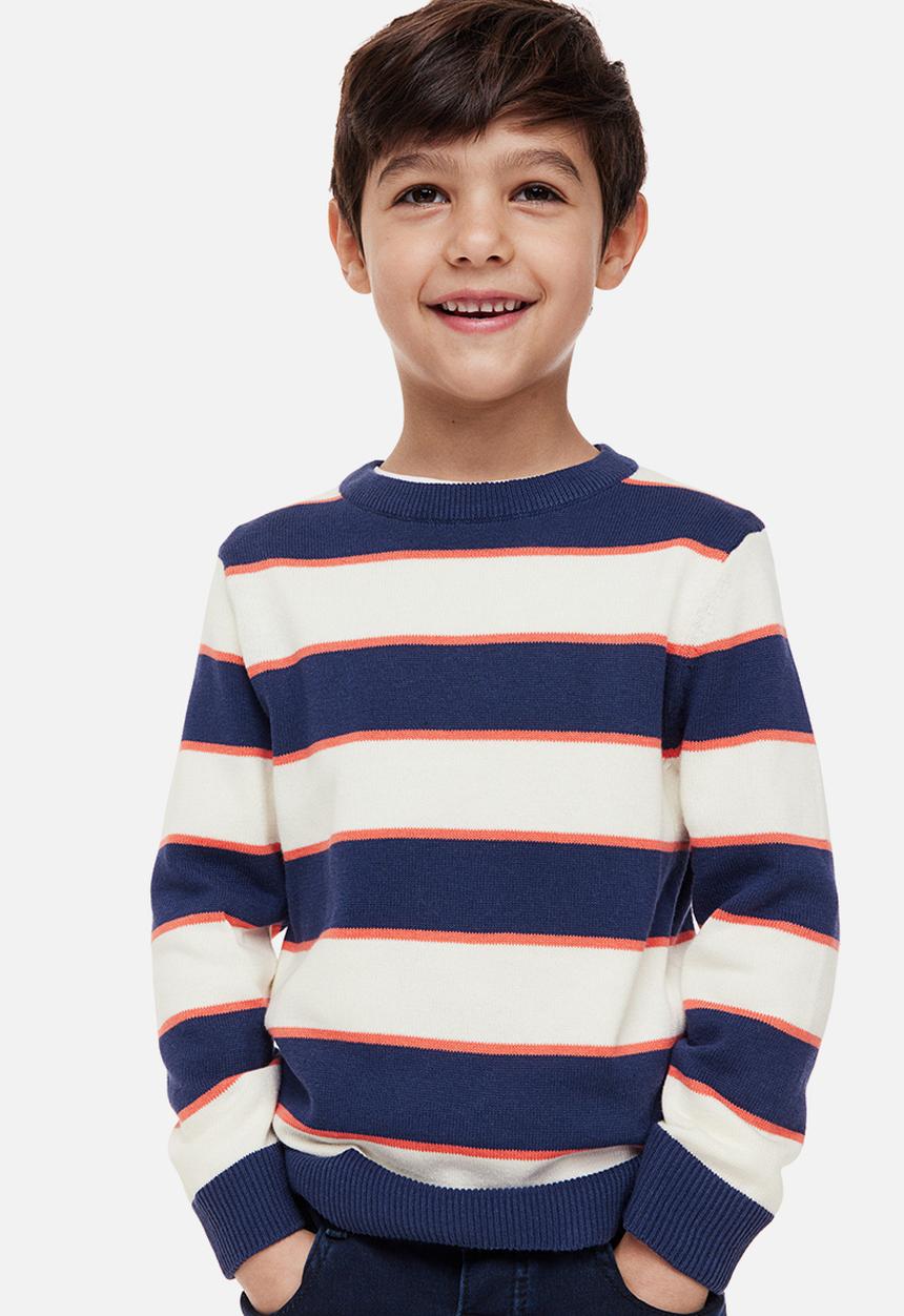 H&M - Jacquard-knit cotton jumper - navy blue / striped 