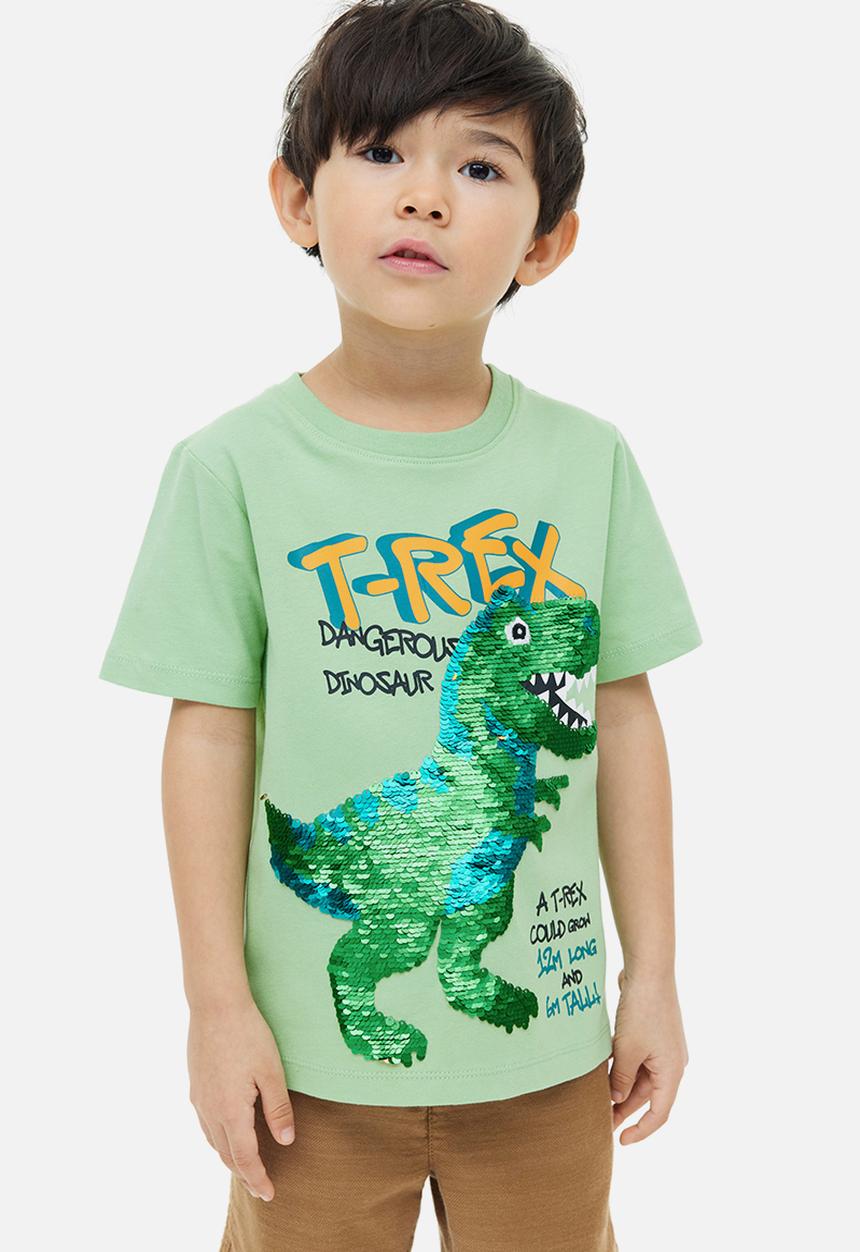 H&M - Reversible-sequin T-shirt - light green t-rex