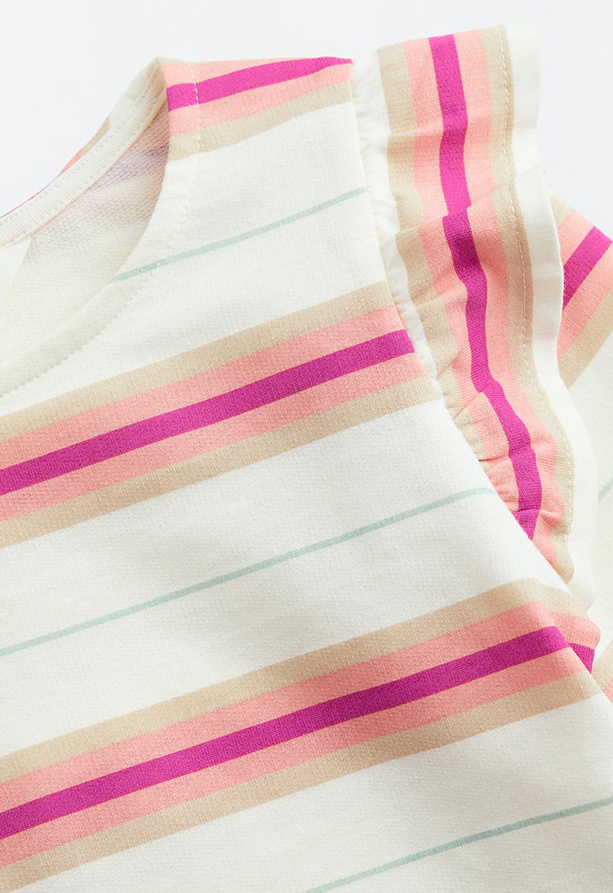 H&M - Flounce-trimmed sweatshirt - natural white / striped 