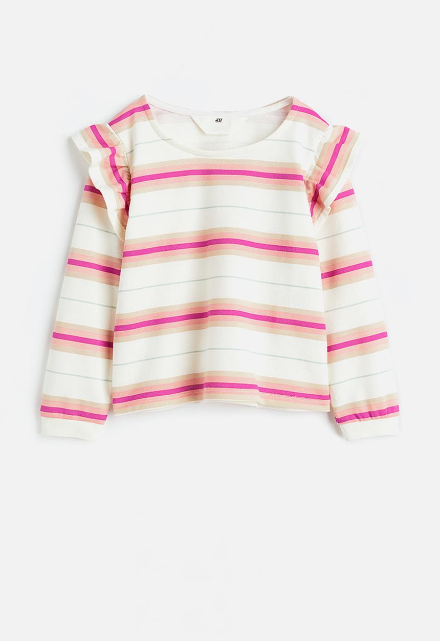 H&M - Flounce-trimmed sweatshirt - natural white / striped 