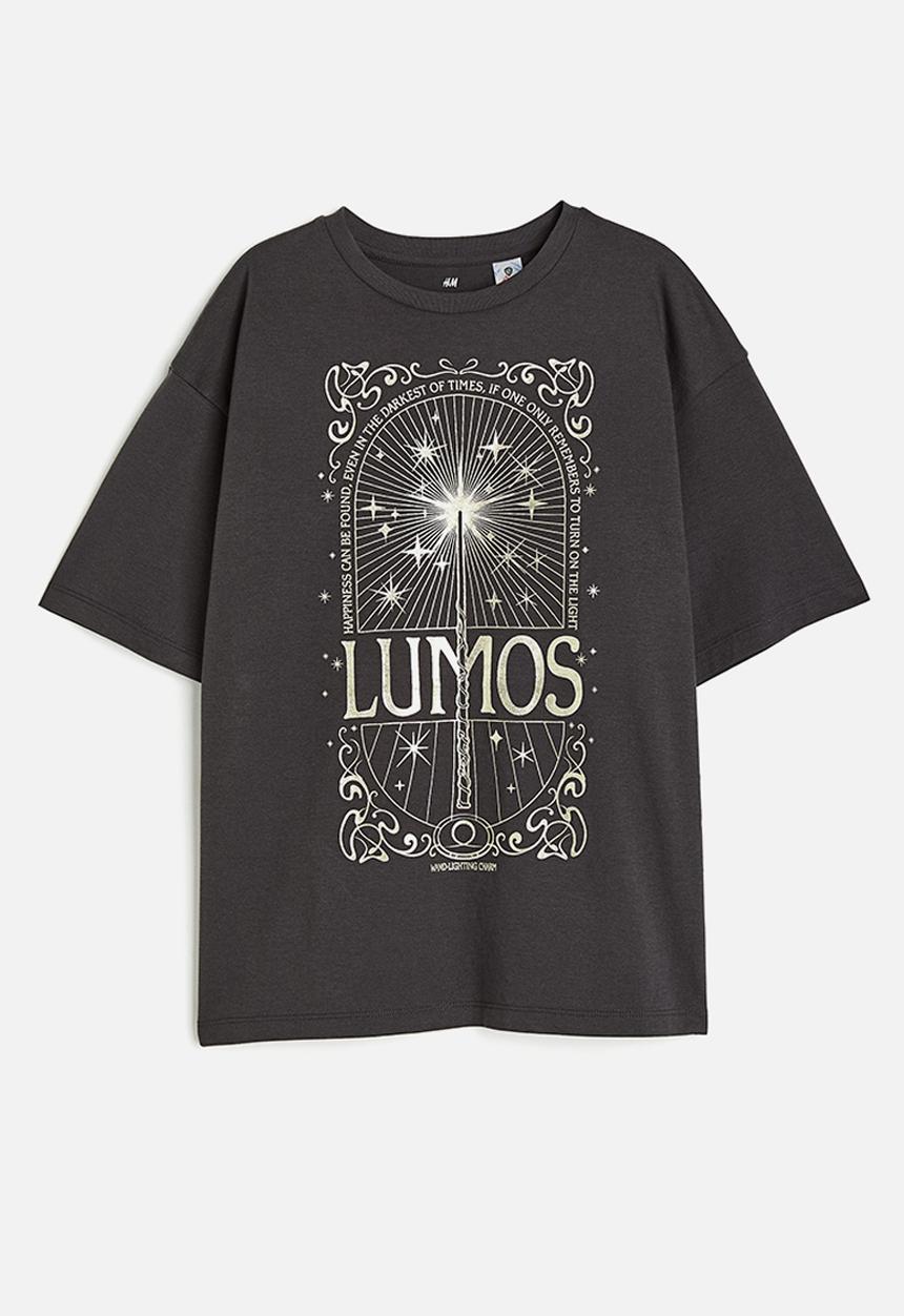 H&M - Printed cotton T-shirt - dark grey harry potter 