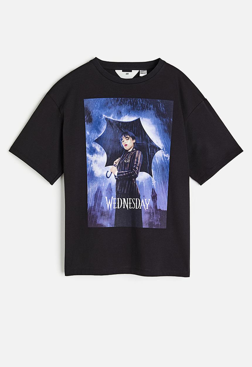 H&M - Printed cotton T-shirt - black wednesday 