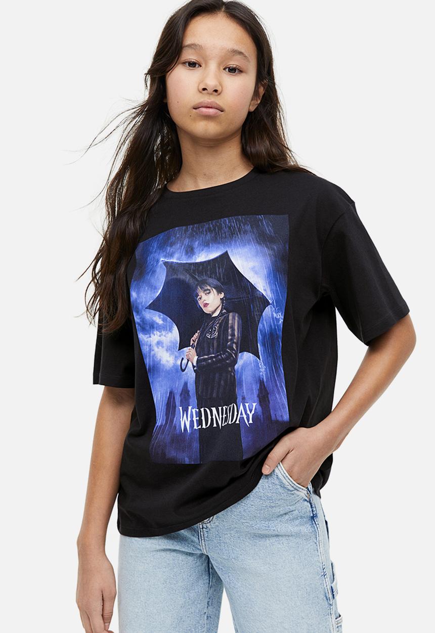 H&M - Printed cotton T-shirt - black wednesday 